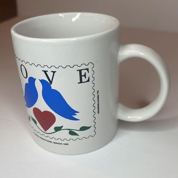 US POSTAL SERVICE Vintage 1988 Love Postage Stamp Love Birds Mug - Picture 3 of 8